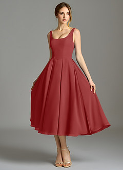 Azazie Amalie Bridesmaid Dresses Rust A-Line Pleated Chiffon Dress image6