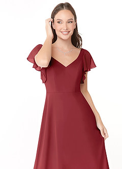 Azazie Syenna Bridesmaid Dresses Pomegranate A-Line Ruched Chiffon Dress image5