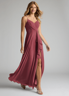 Azazie Akita Bridesmaid Dresses Merlot A-Line Chiffon Dress image2