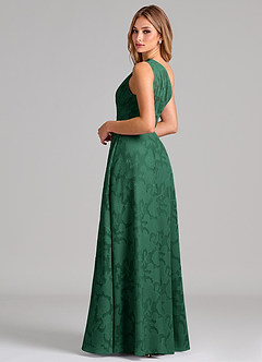Azazie Phaedra Bridesmaid Dresses Dark Green A-Line One Shoulder Floral Burnout Dress image2