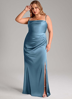Azazie Leonis Bridesmaid Dresses Steel Blue Mermaid Pleated Stretch Satin Convertible Dress image11