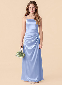 Azazie Renna Junior Ice A-Line Pleated Stretch Satin Dress image1