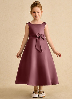 Azazie Eve Abiti da Ragazza di Fiori Abito A-Line in Raso Opaco Plissettato Rosa Del Deserto image4