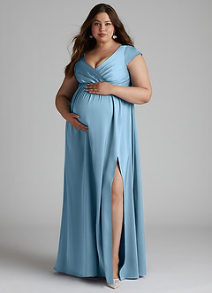 Azazie Allessia Brautjungfernkleider für Schwangere A-Linie Plissee Stretch-Satin Bodenlänge Kleid image11