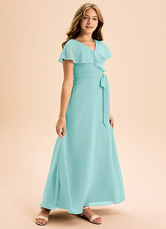 Azazie Lainey Junior Abito A-Line in Chiffon Con Tasche Acqua image1