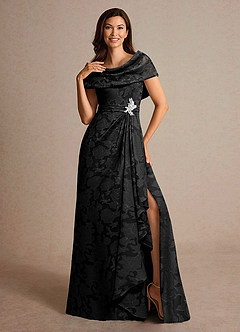Azazie Branford vestidos de madre de la novia Vestido de Negro de Devorado Floral de Corte En A con Plisado image5