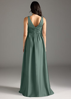 Azazie Yetta 임산부 신부 들러리 드레스 A라인 주름진 스트레치 새틴 플로어 길이 드레스 image7