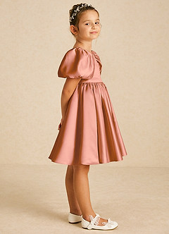 Azazie Muffin Flower Girl Dresses MAI TAI A-Line with Sleeves Matte Satin Dress image3