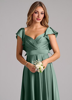Azazie Leilani Bridesmaid Dresses Eucalyptus A-Line Ruched Stretch Satin Dress image5