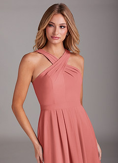 Azazie Dixie Brautjungfernkleider Eine Linie Halter Gefaltet Chiffon Kleid Antike Rose image5