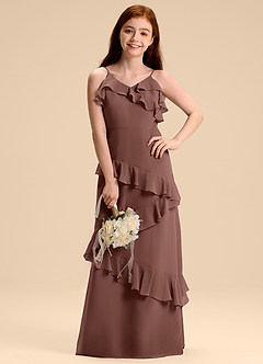 Azazie Evara Junior Abito A-Line in Chiffon Espresso image4
