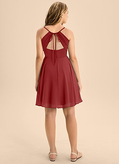 Azazie Avelina Junior Rust A-Line Pleated Chiffon Dress image2