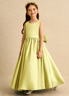 Azazie Nellia Robe Demoiselle D'honneur Fillette Robe Trapèze en Mat Satiné Arc Sorbet Citron image3