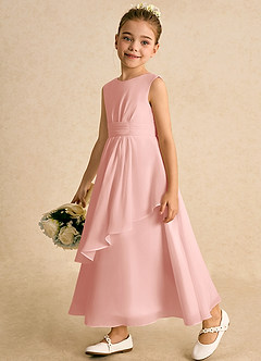 Azazie Edelweiss Robe Demoiselle D'honneur Fillette Robe Trapèze en Mousseline de soie Plissée Rosette image5