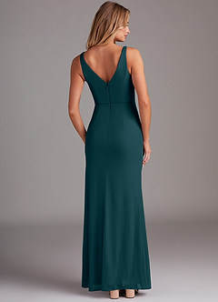 Azazie Leandra Bridesmaid Dresses Pine Mermaid V-Neck Pleated Mesh Dress image2