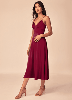Azazie Dottie Bridesmaid Dresses Burgundy A-Line Stretch Satin Dress image4