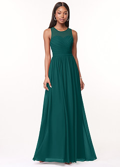 Azazie Nina Brautjungfernkleider A-Linie Plissee Chiffon Kleid Pfau image1