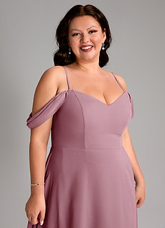 Azazie Marley Bridesmaid Dresses Vintage Mauve A-Line Off the Shoulder Chiffon Convertible Dress image16