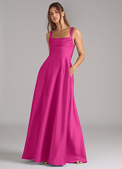 Azazie Shaude Bridesmaid Dresses Fuchsia A-Line Pleated Stretch Satin Dress image4
