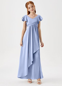 Azazie Omari Junior Ice A-Line Pleated Stretch Satin Dress image3