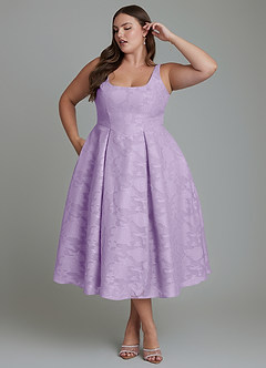 Azazie Amalie Bridesmaid Dresses Lilac A-Line Pleated Floral Burnout Dress image12