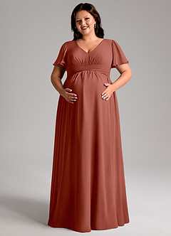 Azazie Verna vestidos de dama de honor de maternidad Vestido de Corte En A Cuello en V fruncido Hasta el suelo Gasa image11