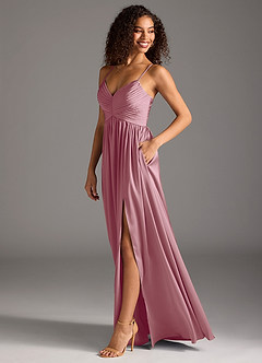 Azazie Alia Bridesmaid Dresses Vintage Mauve A-Line Pleated Stretch Satin Dress image6
