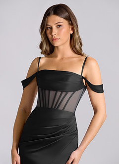 Azazie Alyce Jurken voor bruidsmeisjes Converteerbaar Jurk van Stretch Satijn met Zeemeermin Off the Shoulder Zwart image6