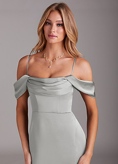 Azazie Saige Suknie dla druhen Syrena Zza ramienia Satyna elastyczna Długość kostki Sukienka image2