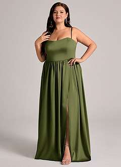 Azazie Calianna Bridesmaid Dresses Olive A-Line Off the Shoulder Stretch Satin Convertible Dress image9