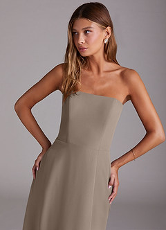 Azazie Wren Bridesmaid Dresses Taupe A-Line Side Slit Chiffon Convertible Dress image5