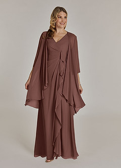 Azazie Manuella Mother of the Bride Dresses Espresso A-Line V-Neck Pleated Chiffon Dress image3