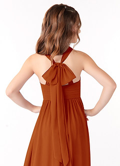 Azazie Jaylah Junior Paprika A-Line Ruched Chiffon Dress image4