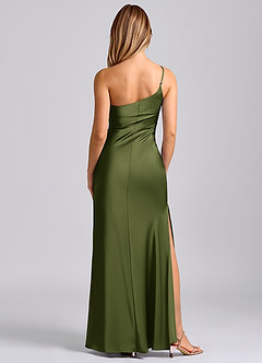 Azazie Marseli Robes de demoiselle d'honneur Robe Sirène en Satin extensible Une épaule Olive image6
