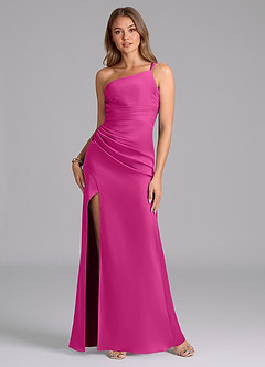 Azazie Eren Bridesmaid Dresses Fuchsia Mermaid One Shoulder Stretch Satin Dress image1