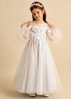 Azazie Zimi Robe Demoiselle D'honneur Fillette Robe Princesse en Tulle Encolure en Forme de Cœur Albâtre Blanc image3