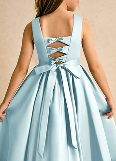 Azazie Junebuj Flower Girl Dresses Sea Glass Ball-Gown Pleated Matte Satin Dress image7