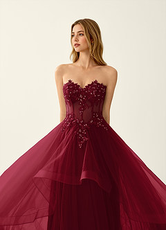 Anais Merlot Corset Lace Up Back Lace Ruffled Prom Dress image5