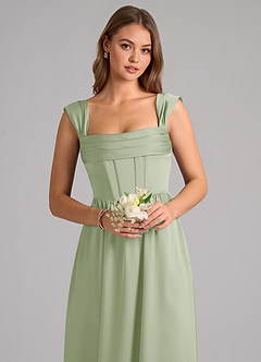 Azazie Hattie Bridesmaid Dresses Dusty Sage A-Line Corset Stretch Satin Dress image6