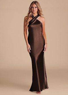 Azazie Doretta Jurken voor bruidsmeisjes Jurk van Metaalachtig Satijn met Zeemeermin Boog Ganache image3