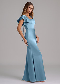 Azazie Elkie Slutrea Klä av Sjöjungfru i Stretch Satin Fyrkantig halsringning Stålblå image3