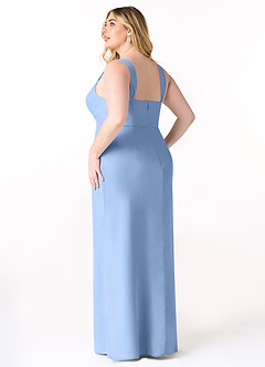Azazie Denice Vestidos de damas de honor Vestido de Azul Acero de Gasa de Recto con Plisado image12
