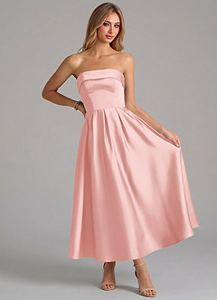 Azazie Lucienne Bridesmaid Dresses Powder Pink A-Line Pleated Stretch Satin Dress image5