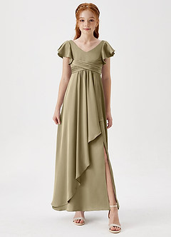 Azazie Omari Junior Moss Green A-Line Pleated Stretch Satin Dress image4