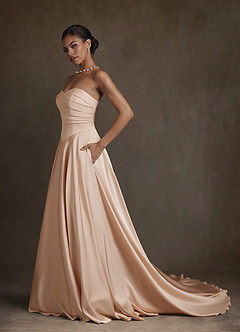 Azazie Alta Robes de mariée Robe Trapèze en Satin extensible Bustier Rose Perle image3