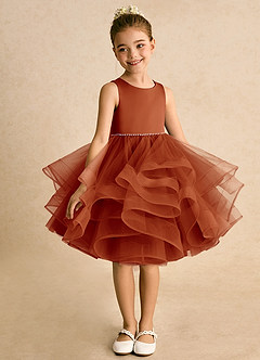 Azazie Tinie Flower Girl Dresses Paprika Ball-Gown Bow Tulle Dress image3