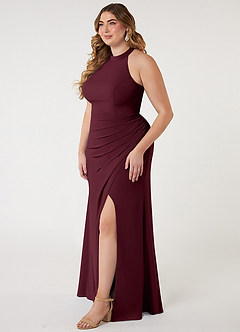 Azazie Galicia Bridesmaid Dresses Cabernet Mermaid Halter Pleated Stretch Chiffon Dress image7