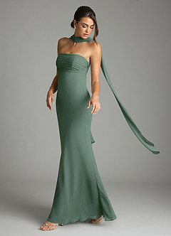 Azazie Saylor Vestidos de damas de honor Vestido de Eucalipto de Gasa de Corte Sirena con Sin tirantes image8