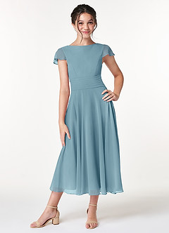 Azazie Payton Junior Abito A-Line in Chiffon Fiocco Blu Lunatico image1