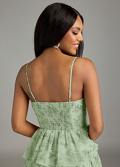 Azazie Kaiden Robes de demoiselle d'honneur Robe Trapèze en Mousseline de soie Encolure en Forme de Cœur Fougère Verte Florale image6